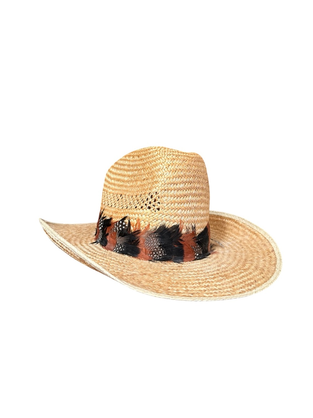 Vtg. Hush Puppies woven straw western cowboy hat